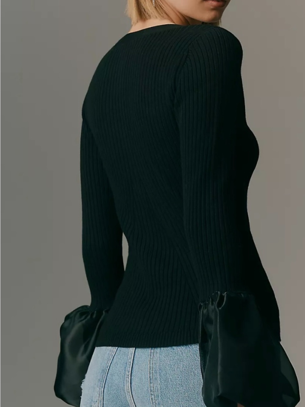 Maeve Long-Sleeve Organza Cuff Sweater. - Picture 2 of 4